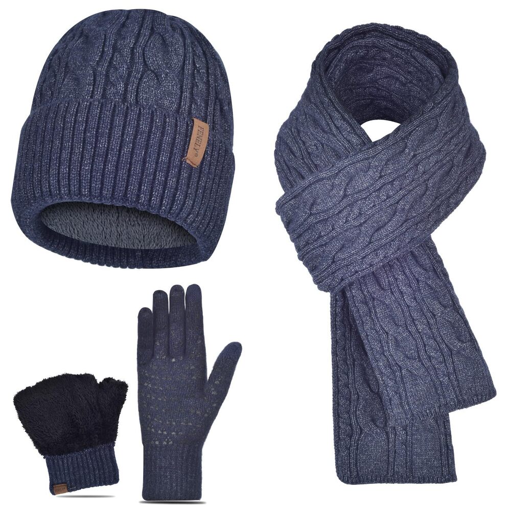 4431 Beanie Hat Gloves Scarf Set Winter Warm Knit Knitted Neck Warmer